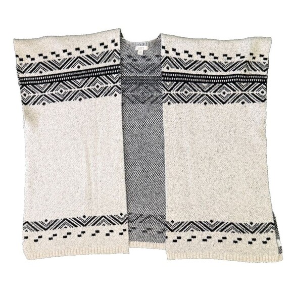 Loft Women’s Nordic Geometric Knit Oatmeal Poncho Open Front Cape Fair Isle XS/S - Picture 5 of 7